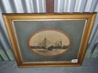 ANTIQUE 18 FOOTERS SAILING PHOTO ON SYDNEY HARBOUR - CONDITION FAIR