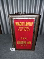 MEGGITT LIMITED BRIS. 38LB RAW LINSEED OIL TIN - CONDITION GOOD