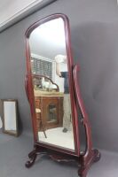 Large Carved Mahogany Cheval Mirror with Brass Fittings - 2