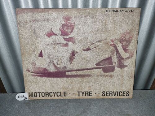 AUSTRALIAN GP 1983 SIDE CAR PRINT ON PLY - 500 X 410 - CONDITION FAIR