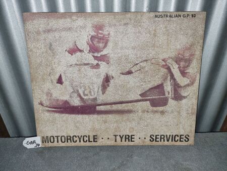 AUSTRALIAN GP 1983 SIDE CAR PRINT ON PLY - 500 X 410 - CONDITION FAIR