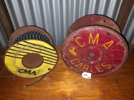 VINTAGE CMA ELECTRICAL CABLE REELS - ONE NEARLY FULL OF APPLIANCE CABLE (240V) - CONDITION FAIR