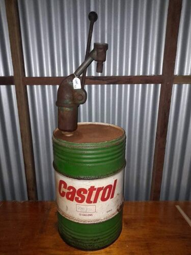 CASTROL 13 GALLON DRUM - GILBARCO HAND PUMP - CONDITION FAIR