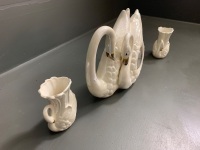 Ceramic Swans w Clock + 2 Matching Vases - 3