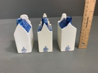 3 x Blue and White Delfts Ceramic Handpainted Miniature Houses - 3