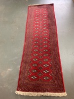 Small Hand Knotted Wool Runner Red