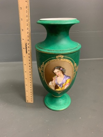 French Victorian Green Vase with Cameo Portrait