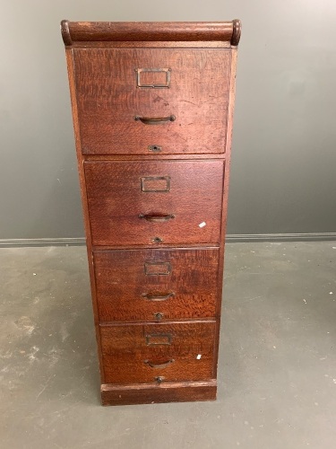 Vintage 4 Drawer Silky Oak Filing Cabinet