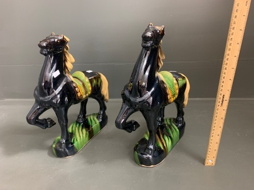 2 Glazed Ceramic Horse Statues