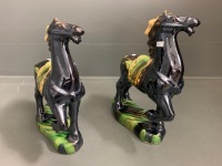 2 Glazed Ceramic Horse Statues - 2