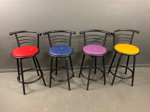 4 Retro Style Colourful Steel/Vinyl Swivel Bar Stools