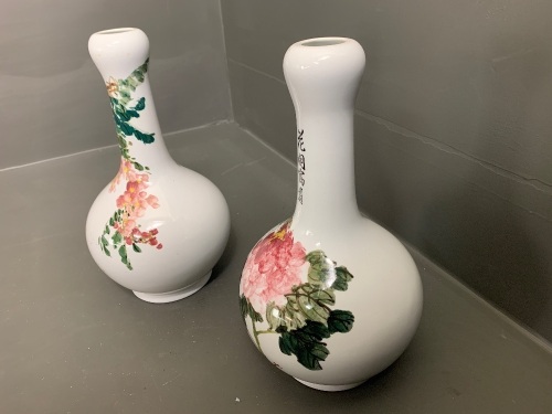 2 x Glazed Ceramic Asian Vases - Marked to Base