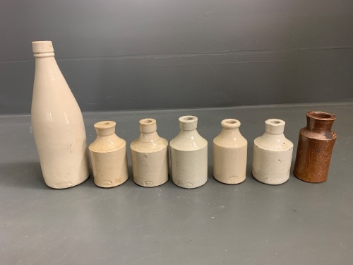 Assorted Lot of 7 Stoneware Bottles - Most Marked