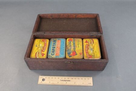 Timber box with Vintage Tobacco Tins