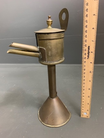 Antique Hanging/Standing Dutch Brass and Copper Whale Oil Lamp