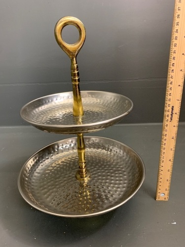 2 Tiered Brass and Metal Cake Stand