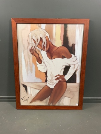 Pierre Farel Print - Girl In White Jumper - Timber Frame Behind Glass