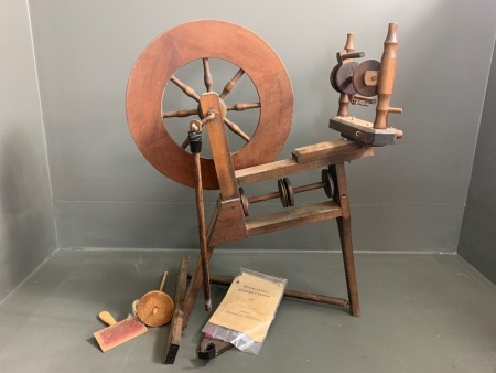 Vintage Baynes Colonial Timber Spinning Wheel w Operating Instructions