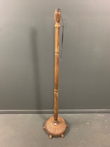 Tall Floor Standing Lamp Stand - Silky Oak w Cast Iron Base (needs rewiring)