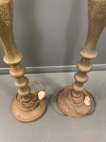 Pair of Tall Floor Standing Brass Standard Lamps - 2