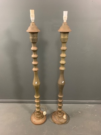 Pair of Tall Floor Standing Brass Standard Lamps