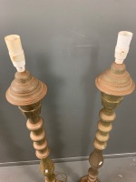 Pair of Tall Floor Standing Brass Standard Lamps - 3