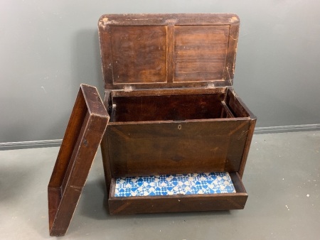 Vintage Timber Storage Chest w Bottom Drawer and Removable Tray