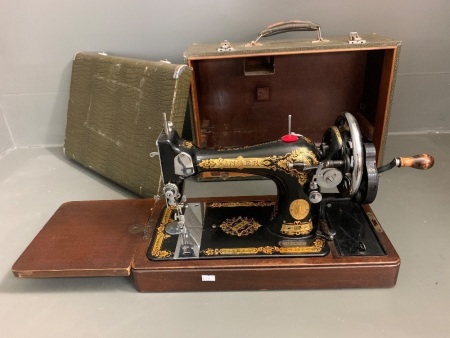 Vintage Singer Hand Sewing Machine with Instruction Book and Carry Case