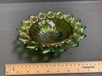 Green Carnival Glass Bowl