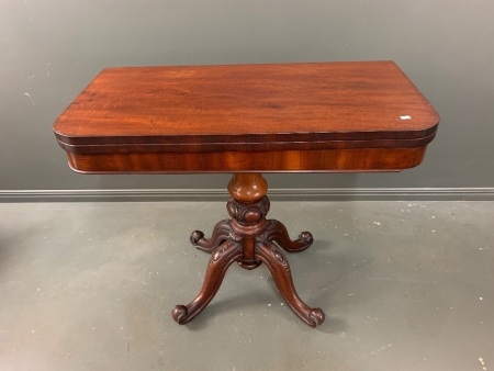 Antique Mahogany Folding Games Table on Brass Casters