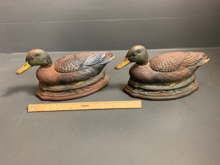 Pair of Large Mallard Duck Cast Iron Stoppers