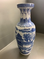 Tall Hand Painted Chinese Blue Vase - Marked to Base - 3