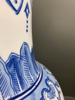 Tall Hand Painted Chinese Blue Vase - Marked to Base - 9