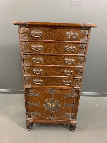 Korean Paper Lined 2 Piece Cabinet with Original Brass Lock