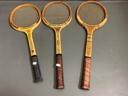 3 Vintage Timber Tennis Racquets - 2 x Slazenger + 1 Dunlop