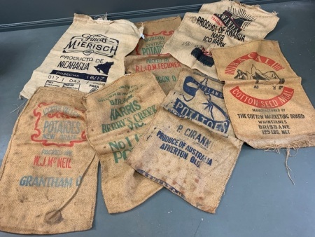 Lot of Assorted Vintage Hessian Sacks