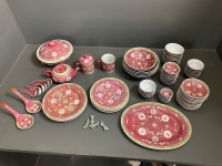 Chinese Famille Rose Mun Shou Porcelain Dinner Set - 4