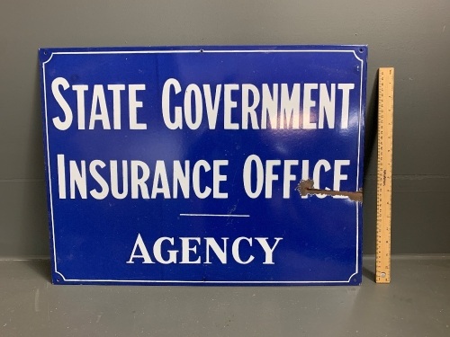 State Government Insurance Office Agency Steel Emamel Sign (as is)