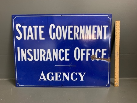 State Government Insurance Office Agency Steel Emamel Sign (as is)