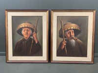 2 Oriental Man and Lady 1970's Artwork - Signed Mokin