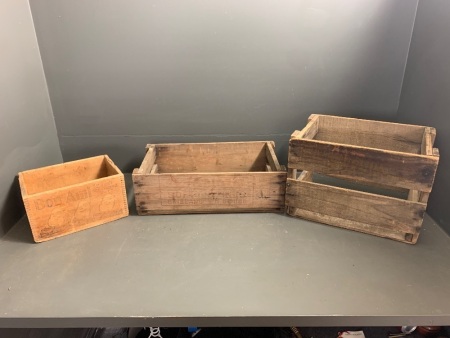 3 Vintage Wooden Crates - Kayes Soft Drinks, Reeves Soft Drinks, Bon Ami Soap