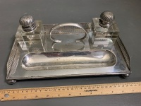 Silver Plate Inkstand with 2 Inkwells - Dated 1915