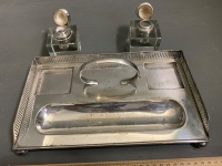 Silver Plate Inkstand with 2 Inkwells - Dated 1915 - 2