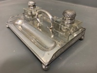 Silver Plate Inkstand with 2 Inkwells - Dated 1915 - 3