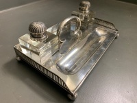 Silver Plate Inkstand with 2 Inkwells - Dated 1915 - 5