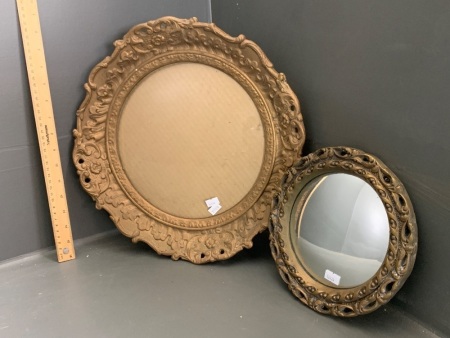 Carved and Gilt Framed Circular Mirror and Picture Frame