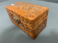 Carved Camphor Laurel Box Containing Assorted Jewellery - 3