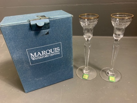 2 Waterford Crystal 8 inch Candlesticks with Gold Rims