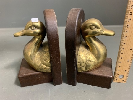 Pair of Solid Brass on Timber Bookends