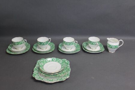 Roslyn Green & White China – 18 Pieces